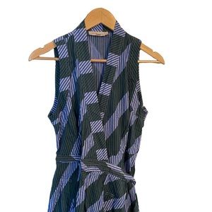 Tory Burch Wrap Dress Diagonal Blue Striped Cotton Size 6